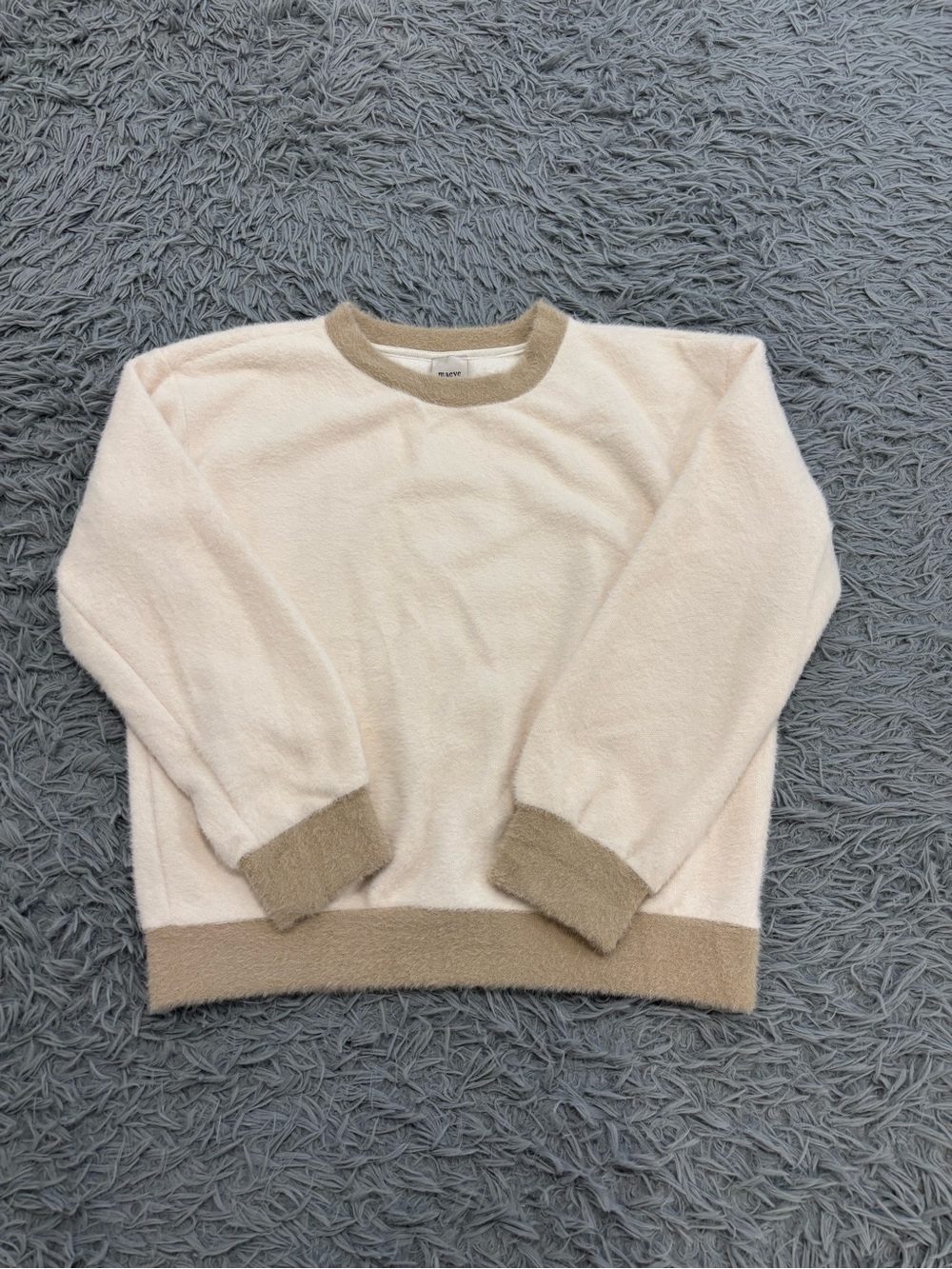 Anthropologie Maeve Womens XS Cozy Ringer Crew Neck Sweatshirt Ivory Cream Furry